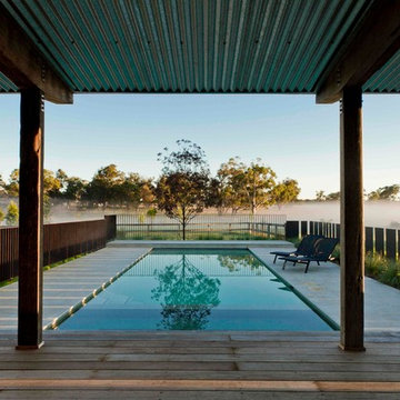 Corten pool fence and pavilion