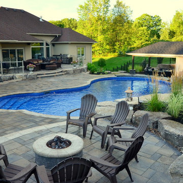 Curvaceous Pool and multi level patio
