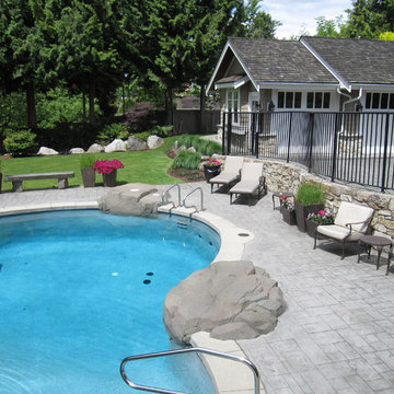 Custom Backyard with Pool, Hot Tub and Waterfall