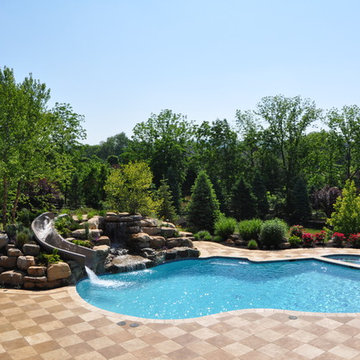 Custom Freeform Style Pool with Waterfall and Waterslide