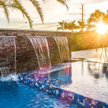 Custom Pool & Spa with Fountain, and Rain Pergola in Parkland, Florida