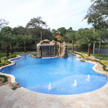 Custom Pool and Spa with Rock Waterfall and Lazy River in Delray beach, Florida