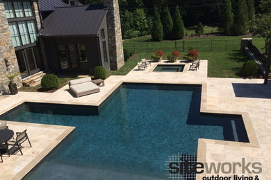 Custom Pool and Spa with Travertine Deck