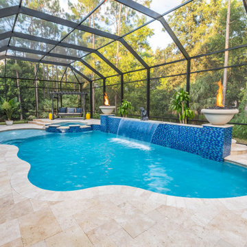 Custom Pool with Fire Bowls and Fountain in Palm Beach Gardens