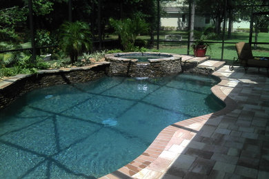 Small trendy backyard custom-shaped pool photo in Jacksonville