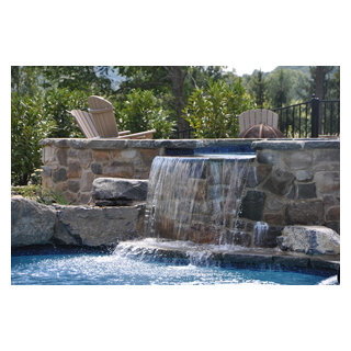 Custom Salt Water Pool with Raised Spa, Waterslide, and Outdoor Kitchen ...