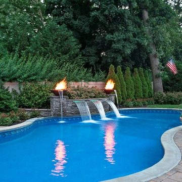 Custom swimming pool with water feature