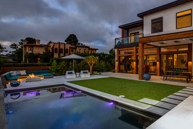 Inspiration for a contemporary backyard rectangular pool remodel in San Diego