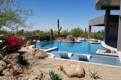 Pool - large contemporary backyard concrete paver and custom-shaped lap pool idea in Phoenix