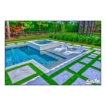 (Dunn) NAPLES, FL Superior Pools Custom Turf & Travertine Deck Pool & Spa.