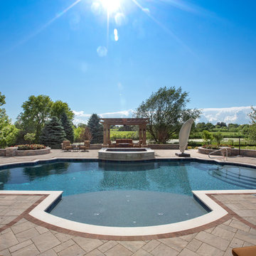 Elgin, IL Roman End Pool with Freeform Hot Tub