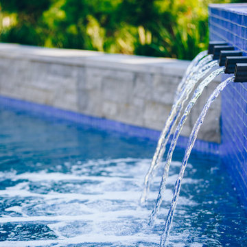 Pool Glass Tile Wall w/ Water Feature