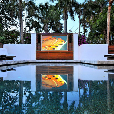 Inspiration for a large contemporary backyard concrete and rectangular pool remodel in Tampa