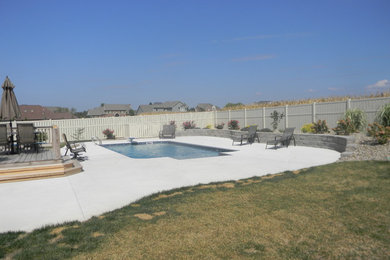 Imagen de piscinas y jacuzzis tradicionales de tamaño medio rectangulares en patio trasero
