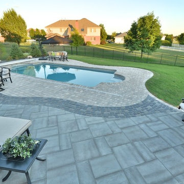 Fiberglass Pool with Paver Pool Deck and Water Feature, Frankfort, IL