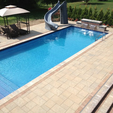 Fiberglass Pool with Slide & Fountains