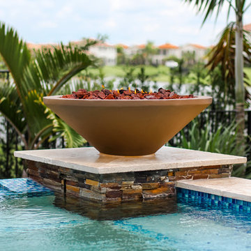Fire Bowl For Swim Spa With Custom Outdoor Kitchen in Cooper City, Florida