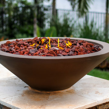 Fire Bowl for Swim Spa With Outdoor Kitchen in Cooper City, Florida