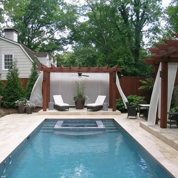 Formal Pool with recessed Spa.  Cedar Pergolas