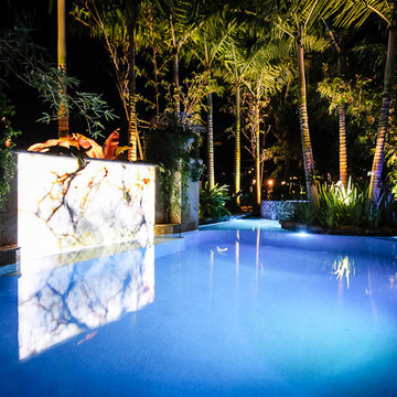 Fountain for Lagoon/Freeform Tropical Pool With Rock Steps in Palm Beach County