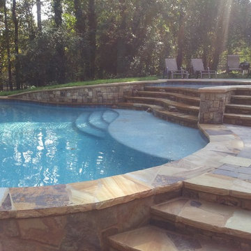 Free Form pool and Stone staircase