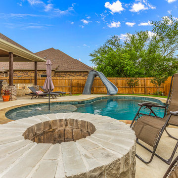 Freeform Pool: Family Pool with Slide and Fire Pit