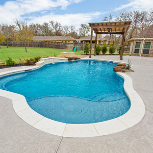 Foto di una grande piscina naturale personalizzata dietro casa con pedane