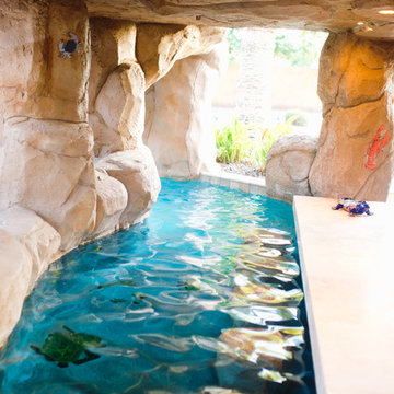 Freeform Pool with Grotto Cave Swim-up Bar