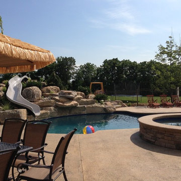 Freeform Style Pool with Raised Spa and Waterslide
