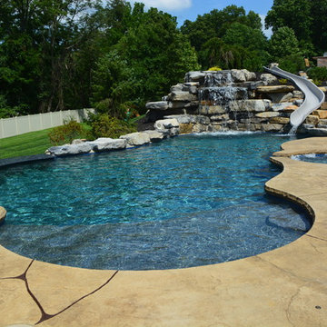 Freeform Style Pool with Waterfall and Waterslide