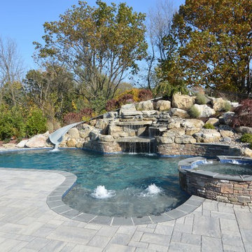 Freeform Style Pool with Waterslide, Sunshelf and Waterfall