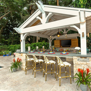 Gabled Roof Cedar Pergola & Outdoor Kitchen