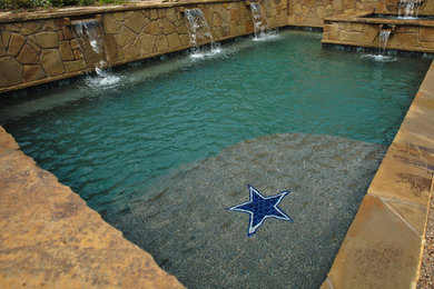 Geometric contemporary pool Dallas Cowboys logo in tile.