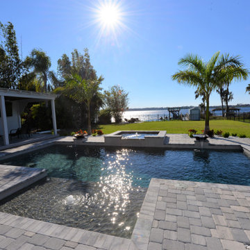 Geometric Swimming Pool with Water Bowls in Windermere, FL