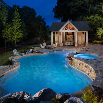Freeform Pool and Spa with Pool House