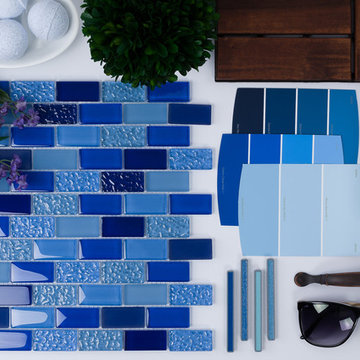 Glass Pool Mosaic Tile Multi Blue 1x2