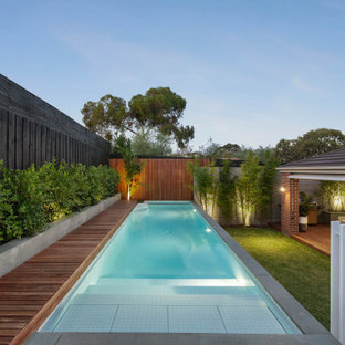 Contemporary rectangular pool in Melbourne with decking.
