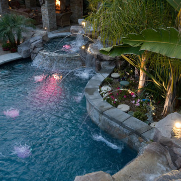 Glendora custom backyard and pool with beautiful outdoor lighting
