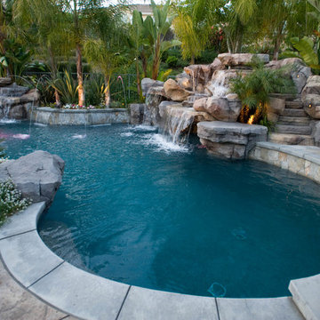 Glendora custom backyard and pool with beautiful outdoor lighting