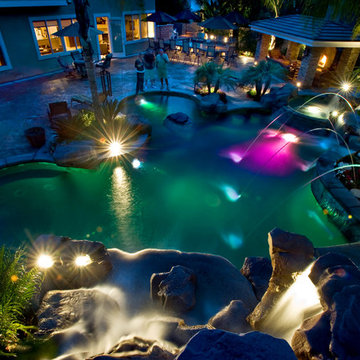 Glendora custom backyard and pool with beautiful outdoor lighting