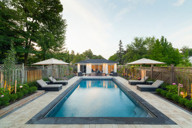 Inspiration for a timeless rectangular pool house remodel in Toronto