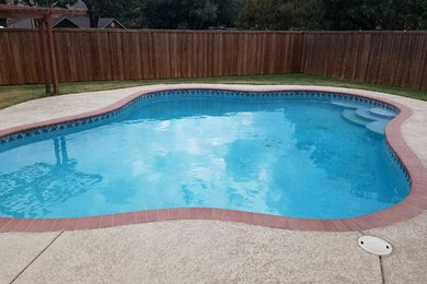 Aménagement d'une piscine arrière en forme de haricot de taille moyenne.