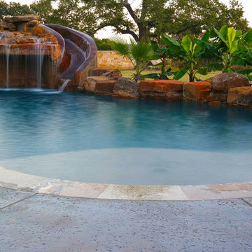 Grotto Waterfall Slide Swimming Pool with Spa
