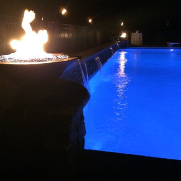 Gunite Pool with Fire Bowls & Sheet Fountains