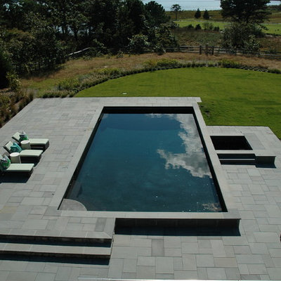 Hot tub - large contemporary backyard rectangular and tile lap hot tub idea in Boston