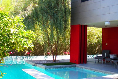 Trendy backyard custom-shaped pool photo in Phoenix