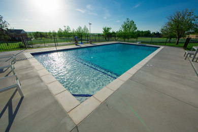 Idee per una grande piscina naturale contemporanea rettangolare dietro casa con pavimentazioni in cemento