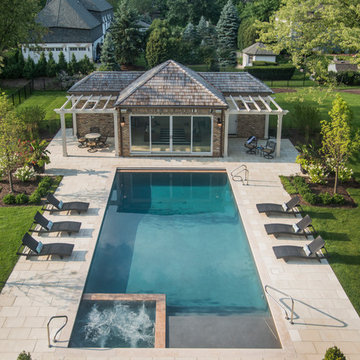 Hinsdale, IL Rectangular Swimming Pool, Sunshelf and Spa inside