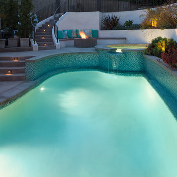 Holmby Pool, Spa, Firepit and Retaining wall Planters
