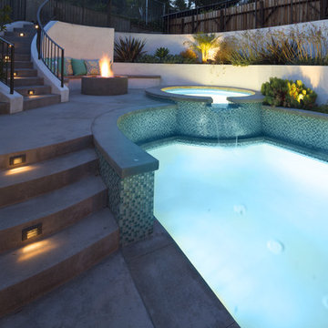 Holmby Pool, Spa, Firepit, Stairs and Retaining Wall Planters